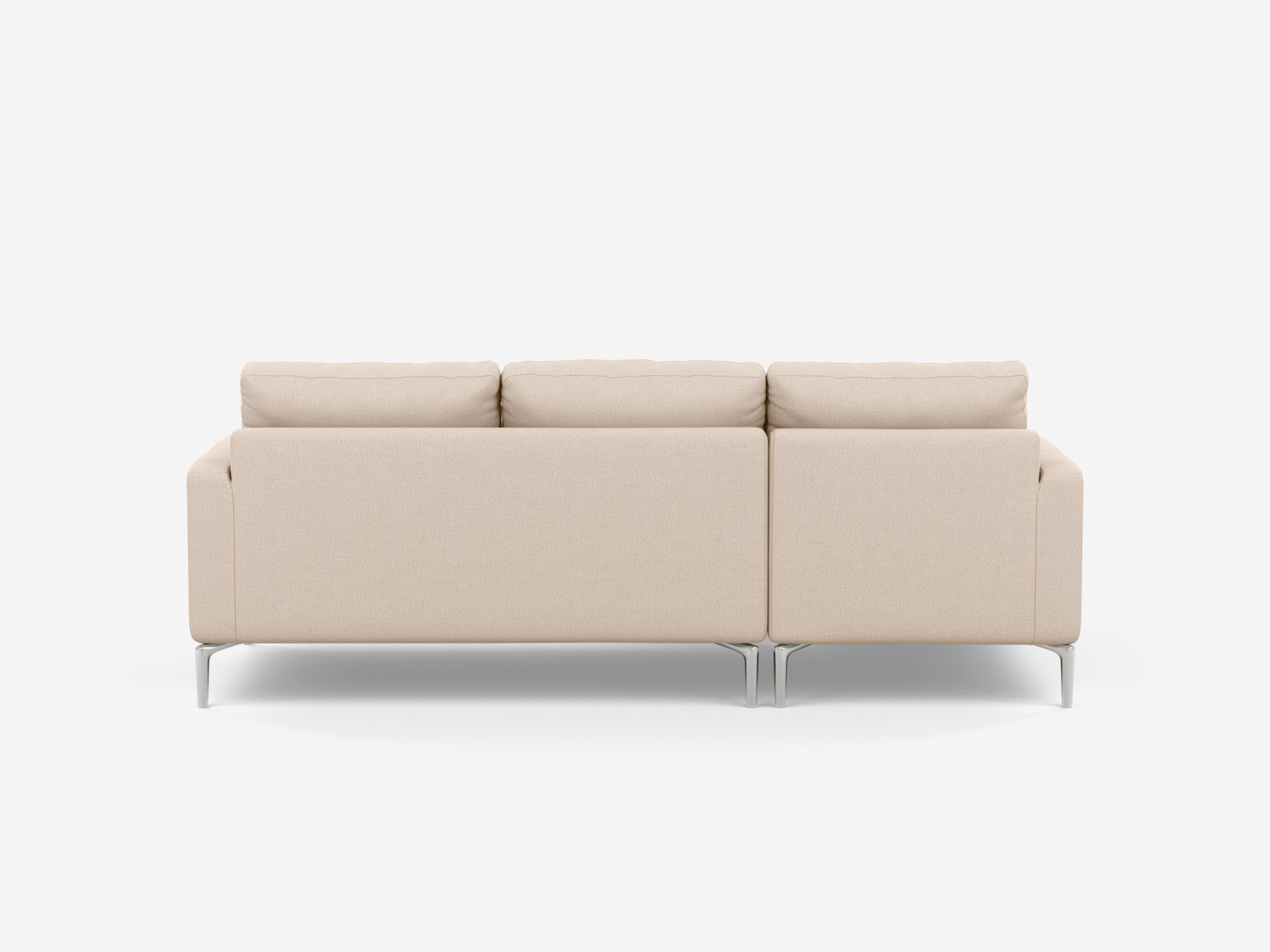 Back view of the Eve mid century sectional in white fabric with left chaise